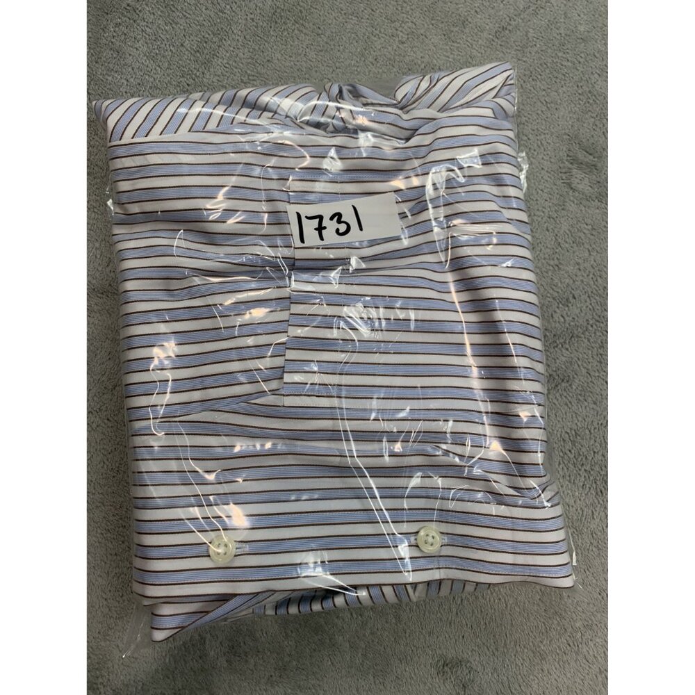 Paul Fredrick Trim Fit Men's 15.5-34 White Imperial Two Ply Cotton Dobby Shirt - Picture 9 of 9